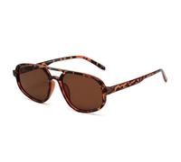 QGGNMGT Gafas de sol de moda con doble puente y diseño de ojo de gato para mujer, estilo retro con degradado de leopardo, UV400, tendencia para hombre (té de leopardo).