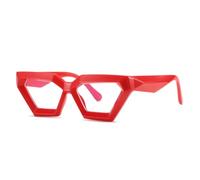 QGGNMGT Gafas de sol de moda con forma de ojo de gato y polígono para mujer, con bisagra de resorte y marco de leopardo transparente para hombre (rojo)