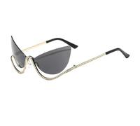 QGGNMGT Gafas de sol de moda sin montura para mujer, extragrandes, con lentes transparentes color océano y efecto ojo de gato degradado, protección UV400 (dorado-negro).