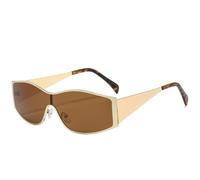 QGGNMGT Gafas de sol de una pieza de metal estilo punk para mujer, de lujo, con montura grande, para hombre, para conducir al aire libre, viajes, UV400 (dorado y marrón)