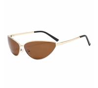 QGGNMGT Gafas de sol estilo ojo de gato para hombre y mujer, unisex, de lujo, estilo vintage, pequeñas, ovaladas, de metal, estilo punk, con protección UV400 (dorado y marrón).