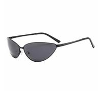QGGNMGT Gafas de sol estilo ojo de gato para hombre y mujer, unisex, de lujo, estilo vintage, pequeñas, ovaladas, de metal, estilo punk, con protección UV400 (negro y gris).