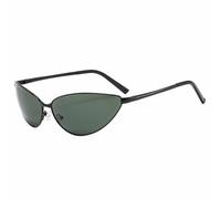 QGGNMGT Gafas de sol estilo ojo de gato para hombre y mujer, unisex, de lujo, estilo vintage, pequeñas, ovaladas, de metal, estilo punk, con protección UV400 (negro y verde).
