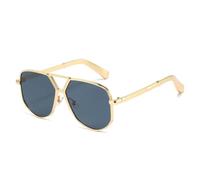 QGGNMGT Gafas de sol extragrandes para hombre, doble haz, protección UV400, montura metálica, ideales para la playa y vacaciones (dorado y gris).