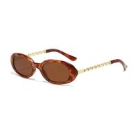 QGGNMGT Gafas de sol para mujer con cadena, forma ovalada pequeña calada, protección UV400, ideales para ir de compras (C3 Leopard Tea)