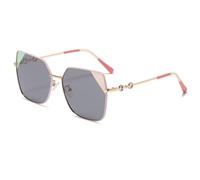 QGGNMGT Gafas de sol para mujer, con protección UV400, para hombre, de metal, con montura grande, para conducir, playa, fiestas, viajes (dorado y rosa)