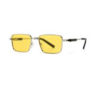 QGGNMGT Gafas de sol rectangulares de metal para hombre, estilo retro, color amarillo, azul, UV400, tendencia, plateado/amarillo, Talla única