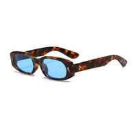 QGGNMGT Gafas de sol rectangulares pequeñas de moda para mujer, estilo retro, color caramelo, con protección UV400, remaches punk de tendencia para hombre (azul leopardo).