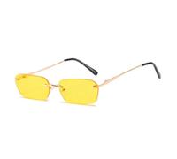 QGGNMGT Gafas de sol rectangulares pequeñas sin montura para mujer, estilo vintage, con cristales transparentes, ovaladas, color rosa y amarillo, para hombre (amarillo)