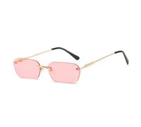 QGGNMGT Gafas de sol rectangulares pequeñas sin montura para mujer, estilo vintage, con cristales transparentes, ovaladas, color rosa y amarillo, para hombre (rosa)