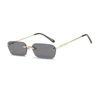 QGGNMGT Gafas de sol rectangulares pequeñas sin montura para mujer, estilo vintage, transparentes, con cristales oceánicos, ovaladas, rosas y amarillas, para hombre (gris)