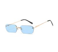 QGGNMGT Gafas de sol rectangulares pequeñas sin montura para mujer, estilo vintage, transparentes, con cristales oceánicos, ovaladas, rosas y amarillas, para hombre (azul)