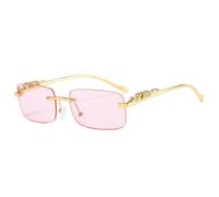 QGGNMGT Gafas de sol rectangulares sin montura para mujer, estilo retro, con cristales transparentes, con protección UV400 (rosa)