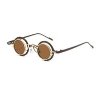 QGGNMGT Gafas de sol redondas retro para hombre y mujer, estilo UV400, ligeras, informales, ideales para viajes (Gold Tea)