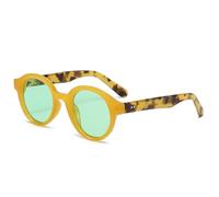 QGGNMGT Gafas de sol redondas vintage color caramelo para mujer, a la moda, con estampado de leopardo, con protección UV400, con remaches de tendencia para hombre (amarillo, leopardo y verde)