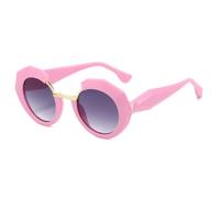 QGGNMGT Gafas de sol retro con montura redonda y degradado de leopardo para mujer, estilo callejero, estilo punk, con protección UV400 (rosa y gris)