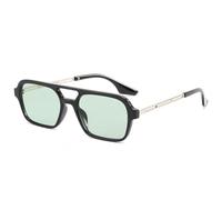 QGGNMGT Gafas de sol retro de doble puente para mujer, a la moda, con lentes oceánicas transparentes, con protección UV400, de metal hueco y tendencia para hombre (negro y verde)
