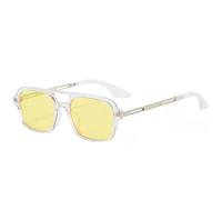 QGGNMGT Gafas de sol retro de doble puente para mujer, a la moda, con lentes oceánicas transparentes, con protección UV400, de metal hueco y tendencia para hombre (amarillo transparente).