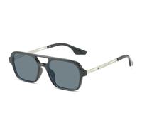QGGNMGT Gafas de sol retro de doble puente para mujer, a la moda, con lentes oceánicas transparentes, con protección UV400, de metal hueco y tendencia para hombre (negro y gris)