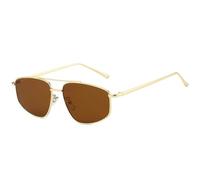 QGGNMGT Gafas de sol retro de metal con doble puente para mujer, populares gafas de sol punk hip-hop para hombre, gafas para conducir al aire libre, UV400 (dorado y marrón)