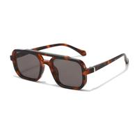 QGGNMGT Gafas de sol retro unisex con doble puente y protección UV400 para actividades al aire libre (18095 Leopard TeaGray)