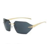 QGGNMGT Gafas de sol sin montura de metal para mujer, estilo punk, de lujo, irregulares, unisex, para conducir, viajar, con protección UV400 (dorado y gris).