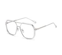 QGGNMGT Gafas de sol únicas de una pieza para mujer, con montura metálica de lujo para hombre, protección UV400, estilo punk (Transparente/Plateado-Transparente)