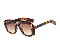 QGGNMGT Gafas de sol vintage negras de doble haz para mujer, elegantes, con montura gruesa, a la moda, para exteriores (té de leopardo).