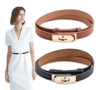 QGGTQG Cinturón Mujer 2 Piezas Mujer Adelgazamiento Clásico Color Sólido Cinturón Decorativo Cinturón Ajustable Delgado Cinturón con Hebilla de Aleación, Negro+marrón, M