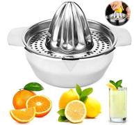 QGGTQG Exprimidor de limones de acero inoxidable con recipiente, 300 ml, pequeño exprimidor de limón, resistente, exprimidor manual de naranjas, apto para lavavajillas, para limones, limas, naranjas
