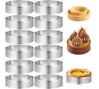 QGGTQG Moldes para tartas de mousse, 12 unidades, anillos de postre con agujeros, 6 cm, anillo para tartas de postre, pequeño anillo de mousse, acero inoxidable, perforado, para mousse, tartas, mini