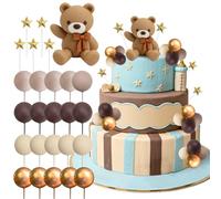 QGGTQG Oso de peluche para decoración de tartas, 26 unidades, para cumpleaños, con bolas, oso de peluche, decoración para tartas, bautizos, jóvenes, género, para cumpleaños, fiestas, temáticas (marrón