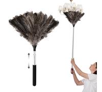 QGGTQG Plumero de avestruz con mango telescópico Plumero telescópico Largo Extensible Lavable Anti-estático Eficaz Capturador de polvo Ajustable de 43cm a 115cm para Superficies Altas Ventilador de