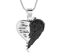 QGJNSGC Collar de cremación de cenizas de corazón para mujeres/hombres, alas de ángel, joyería de cremación, collar con colgante para cenizas, medallón conmemorativo, soporte para cenizas, Acero
