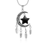 QGJNSGC Collar de cremación para cenizas y estrellas de luna y plumas, regalo conmemorativo con nudo celta, colgante de ceniza para mujeres y hombres, talla única, Acero inoxidable, Circonia cúbica