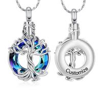 QGJNSGC Collar de urna de árbol de la vida para cenizas, medallón conmemorativo del círculo de la vida, colgante de ceniza de cristal para mujeres y niñas, joyería de recuerdo, Acero inoxidable