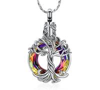 QGJNSGC Collar de urna de árbol de la vida para cenizas, medallón conmemorativo del círculo de la vida, colgante de ceniza de cristal para mujeres y niñas, joyería de recuerdo, Acero inoxidable