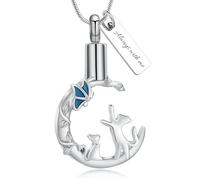 QGJNSGC Collar de urna de cremación de luna, para mascotas, perro, gato, para cenizas, mariposas, funerarias, urna de recuerdo, joyería conmemorativa, Acero inoxidable, Sin piedra preciosa