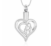 QGJNSGC Joyería de cremación de corazón para mujeres y hombres, collar de urna para cenizas de seres queridos, mamá, brazos, corazón, medallón conmemorativo, regalo, Acero inoxidable, Sin piedra