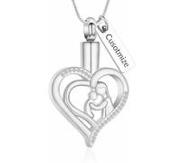 QGJNSGC Joyería de cremación de corazón para mujeres y hombres, collar de urna para cenizas de seres queridos, mamá, brazos, corazón, medallón conmemorativo, regalo, Acero inoxidable, Sin piedra