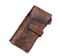 QGKWJP Cartera Larga de Cuero Genuino Vintage para Hombres y Mujeres, Tarjetero, Monedero con Cremallera, Cartera para teléfono móvil de Negocios (Color: A, tamaño: Talla única)