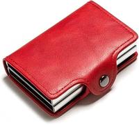 QGKWJP Carteras para Tarjetas Cartera para Hombre Cajas Dobles Tarjetero con Bloqueo Cartera de Cuero PU antirrobo Estuche para Dinero de Viaje (Color: Gris)