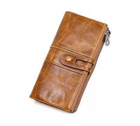 QGKWJP Monederos para Hombre, Cremallera Larga de Cuero Genuino, Bolsos de Mano para Hombre con Soporte para teléfono móvil, Tarjetero, Billetera Vintage