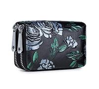 QGKWJP Tarjetero para Mujer, de Piel Dividida, con Doble Cremallera, de Gran Capacidad, con Estampado de Flores en 3D, función de escaneo Anti-RF, la Mejor opción, Rosa Plateada