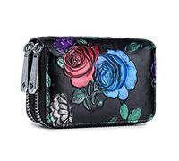 QGKWJP Tarjetero para Mujer, de Piel Dividida, con Doble Cremallera, de Gran Capacidad, con Estampado de Flores en 3D, función de escaneo Anti-RF, la Mejor opción, la Rosa Dorada