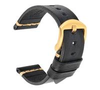 Qgsaghty Correa de cuero para hombre, correa de reloj de 18mm, 20mm, 22mm y 24mm, pulseras con hebilla de oro rosa, Ceniza Negro-oro, 26mm