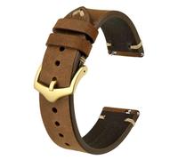 Qgsaghty Correa de cuero suave Vintage para hombre, repuesto de pulsera de 18mm, 20mm y 22mm, pulsera negra, marrón, verde con hebilla dorada, Marrón claro - Hebilla dorada, 18mm