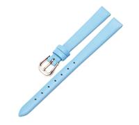 Qgsaghty Correa de cuero ultrafina, suave y delgada, 10mm-20mm, cadena de reloj colorida, accesorios femeninos, hebilla de oro rosa, liso, Azul claro, 12mm