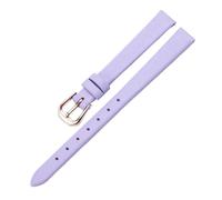 Qgsaghty Correa de cuero ultrafina, suave y delgada, 10mm-20mm, cadena de reloj colorida, accesorios femeninos, hebilla de oro rosa, liso, Púrpura claro, 12mm