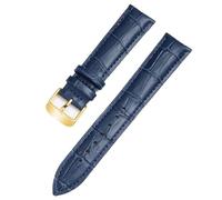 Qgsaghty Correa de piel de vaca 12/13/14/15/16/17/18/19/20/21/22/23mm con hebilla para hombres y mujeres, hebilla dorada, Azul, 17mm